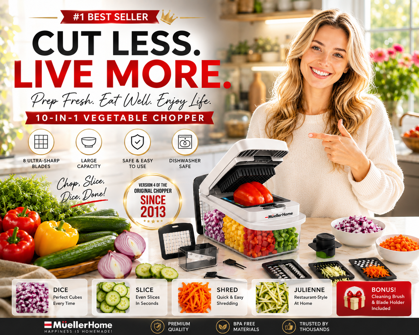 Mueller Pro Chopper — 8 Blade Vegetable Chopper & Mandoline Slicer