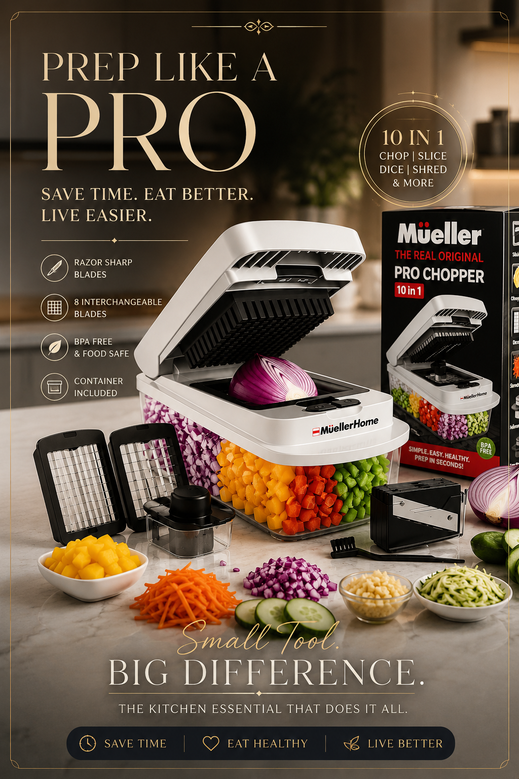 Mueller Pro Chopper — 8 Blade Vegetable Chopper & Mandoline Slicer