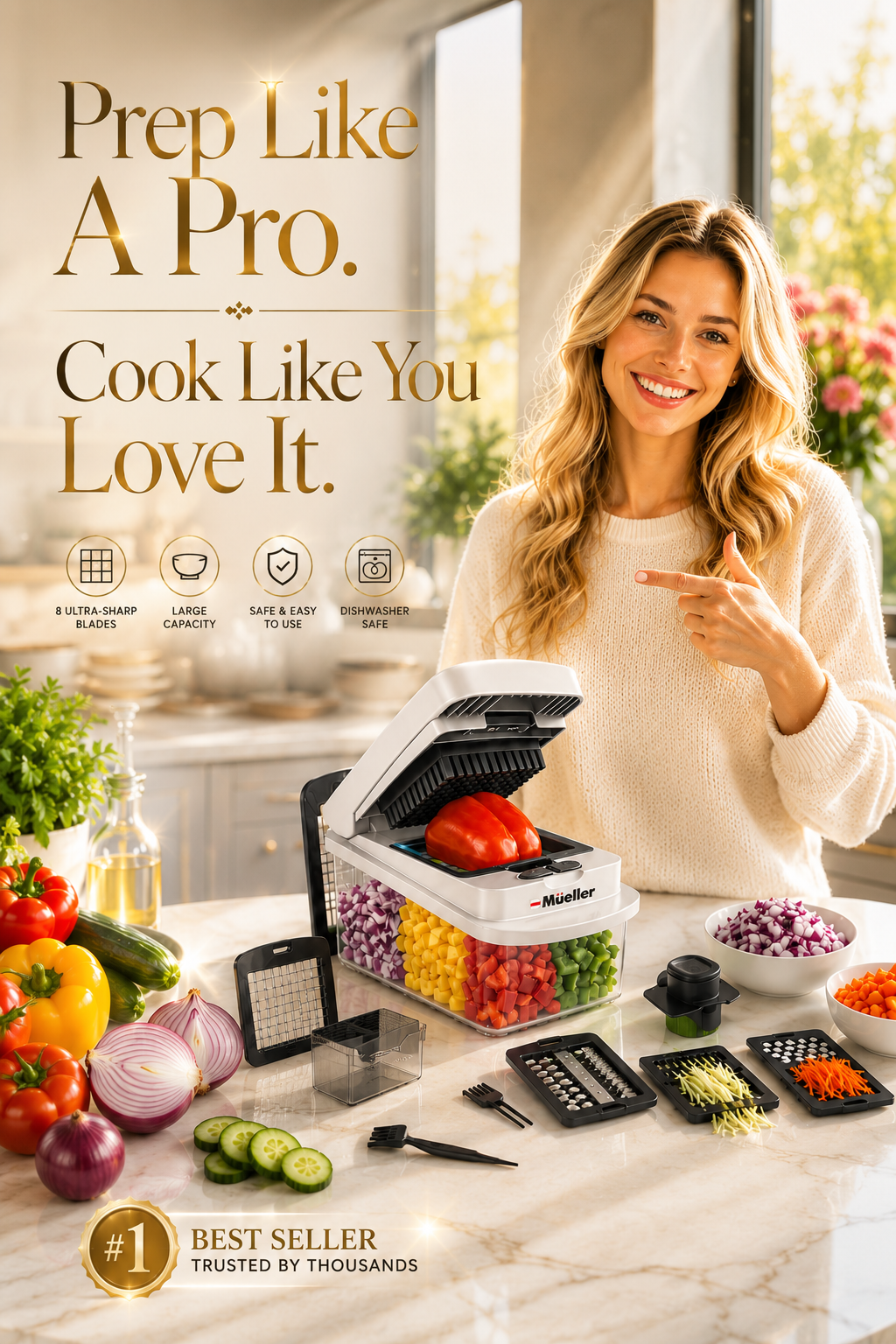 Mueller Pro Chopper — 8 Blade Vegetable Chopper & Mandoline Slicer