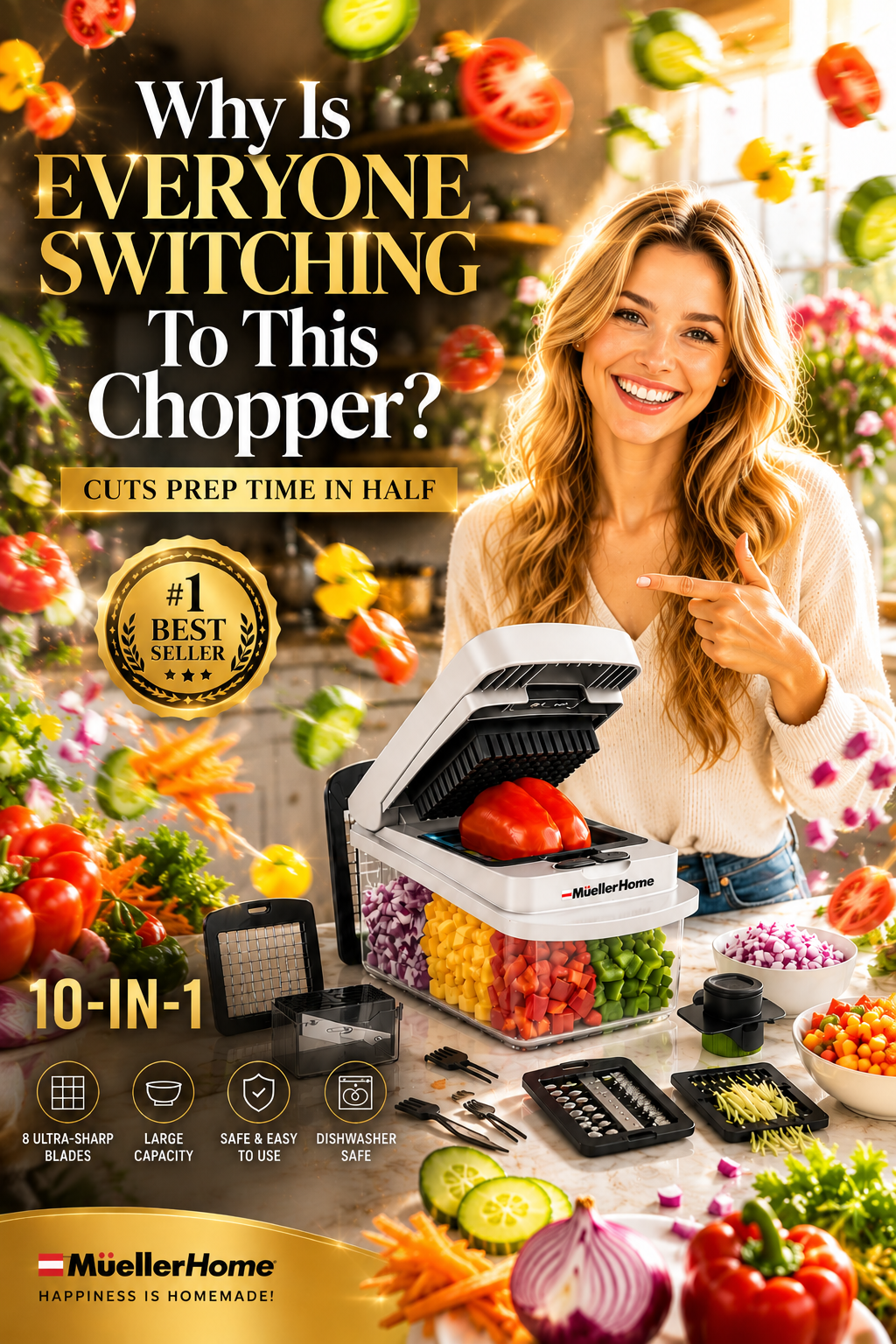 Mueller Pro Chopper — 8 Blade Vegetable Chopper & Mandoline Slicer