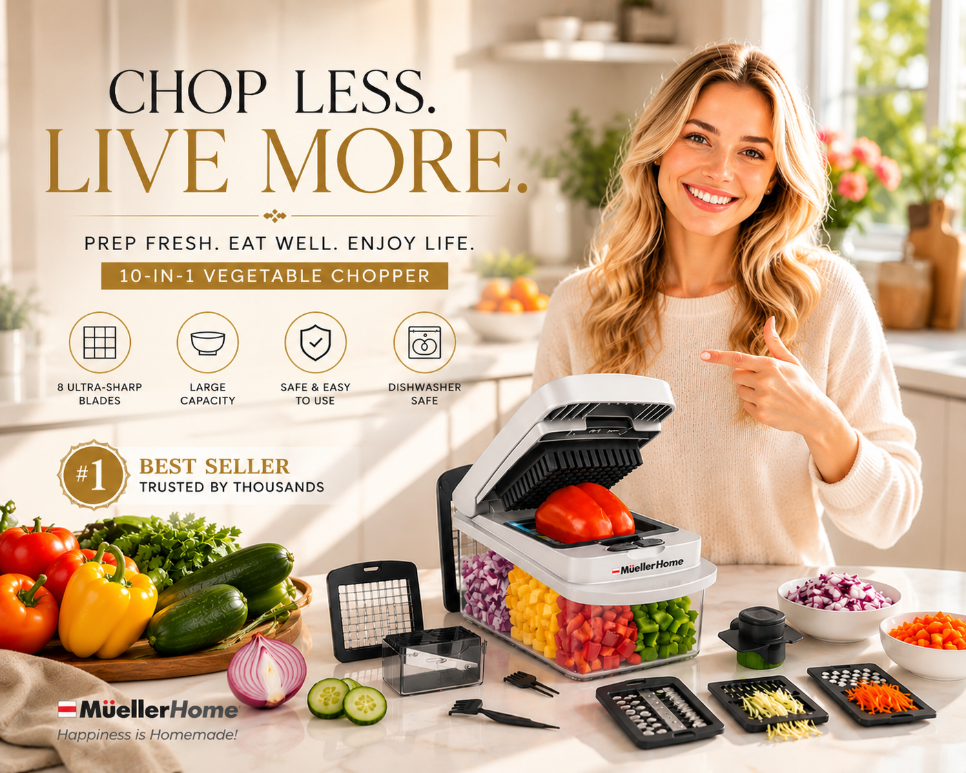 Mueller Pro Chopper — 8 Blade Vegetable Chopper & Mandoline Slicer